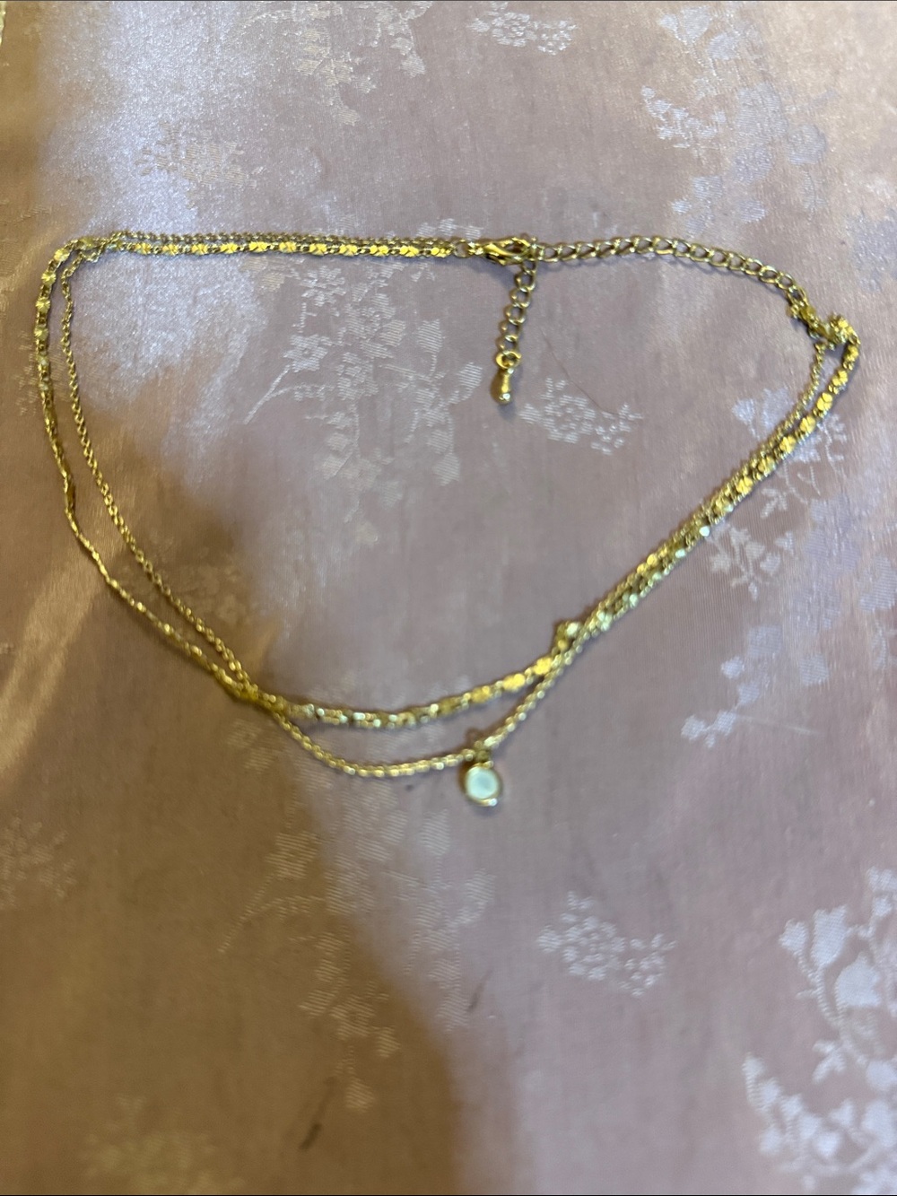 Delicate Gold Layered ankle bracelet with Crystal Charm - Women's Jewelry